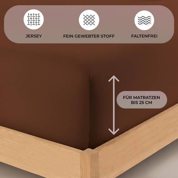 Buymax Spannbettlaken 90x200cm Doppelpack 100% Baumwolle Spannbetttuch Bettlaken Jersey, Matratzenhöhe bis 25 cm, Farbe Schokobraun