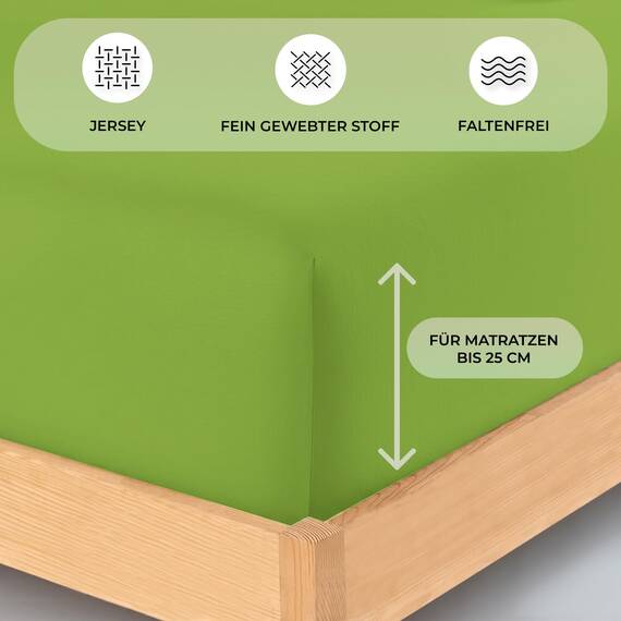 Buymax Spannbettlaken 100x200cm Baumwolle 100% Spannbetttuch Bettlaken Jersey, Matratzenhöhe bis 25 cm, Farbe Apfelgrün