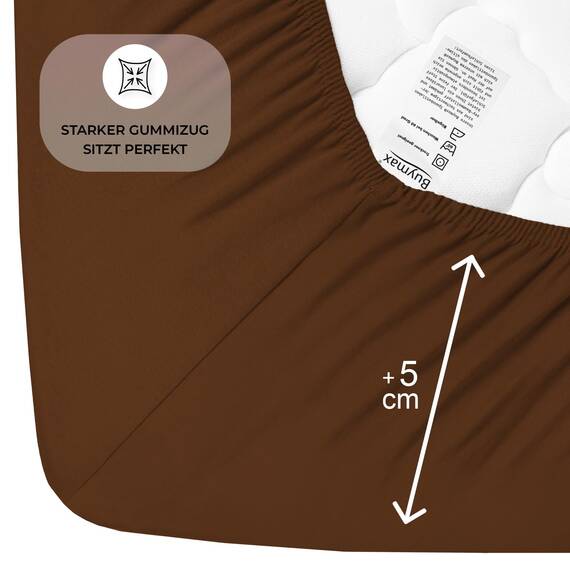 Buymax Spannbettlaken 90x200cm Doppelpack 100% Baumwolle Spannbetttuch Bettlaken Jersey, Matratzenhöhe bis 25 cm, Farbe Schokobraun