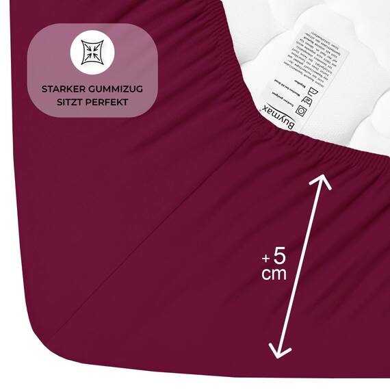 Buymax Spannbettlaken 90x200cm Doppelpack 100% Baumwolle Spannbetttuch Bettlaken Jersey, Matratzenhöhe bis 25 cm, Farbe Bordeaux