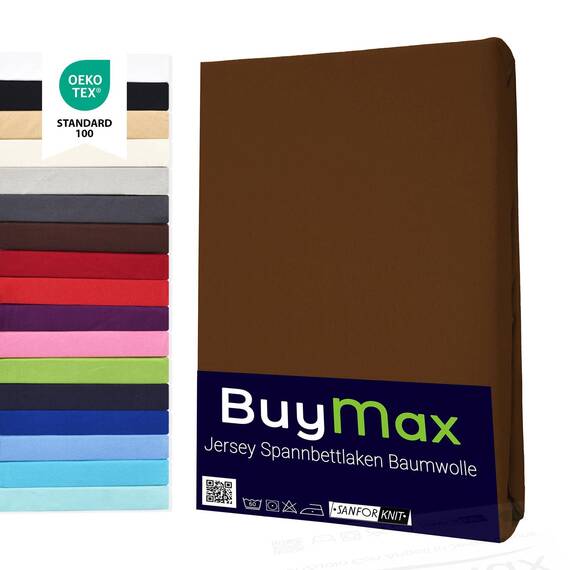 Buymax Spannbettlaken 90x200cm Doppelpack 100% Baumwolle Spannbetttuch Bettlaken Jersey, Matratzenhöhe bis 25 cm, Farbe Schokobraun