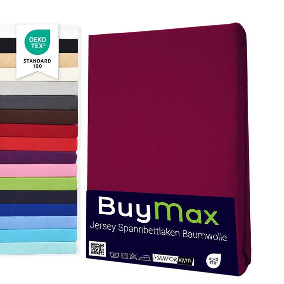 Buymax Spannbettlaken 90x200cm Doppelpack 100% Baumwolle Spannbetttuch Bettlaken Jersey, Matratzenhöhe bis 25 cm, Farbe Bordeaux