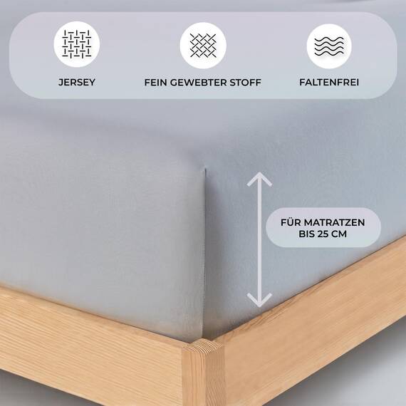 Buymax Spannbettlaken 100x200cm Baumwolle 100% Spannbetttuch Bettlaken Jersey, Matratzenhöhe bis 25 cm, Farbe Silber