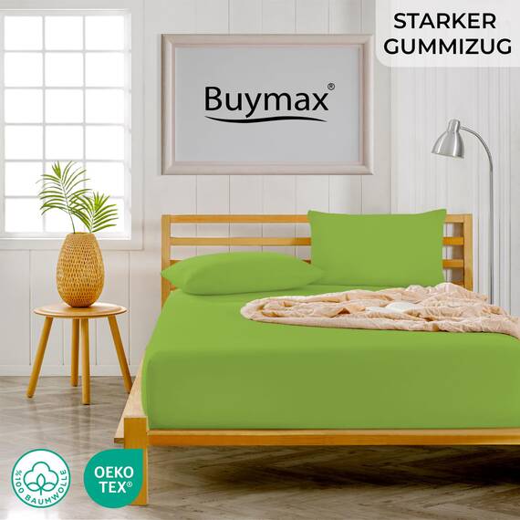 Buymax Spannbettlaken 100x200cm Baumwolle 100% Spannbetttuch Bettlaken Jersey, Matratzenhöhe bis 25 cm, Farbe Apfelgrün
