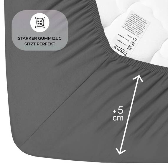 Buymax Spannbettlaken 100x200cm Doppelpack 100% Baumwolle Spannbetttuch Bettlaken Jersey, Matratzenhöhe bis 25 cm, Farbe Anthrazit
