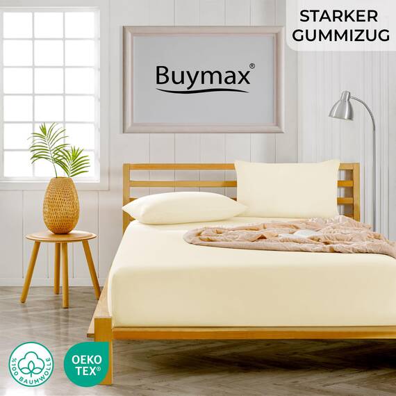 Buymax Spannbettlaken 100x200cm Doppelpack 100% Baumwolle Spannbetttuch Bettlaken Jersey, Matratzenhöhe bis 25 cm, Farbe Beige