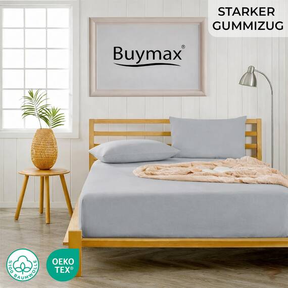 Buymax Spannbettlaken 80x200cm Doppelpack 100% Baumwolle Spannbetttuch Bettlaken Jersey, Matratzenhöhe bis 25 cm, Farbe Silber