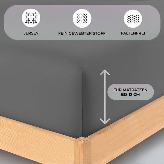 Buymax Topper Spannbettlaken 120x200 cm Spannbetttuch 100% Baumwolle Jersey für Matratzentopper bis 12 cm Matratzenhöhe Bettlaken für Boxspringbett Topper, Anthrazit-Grau