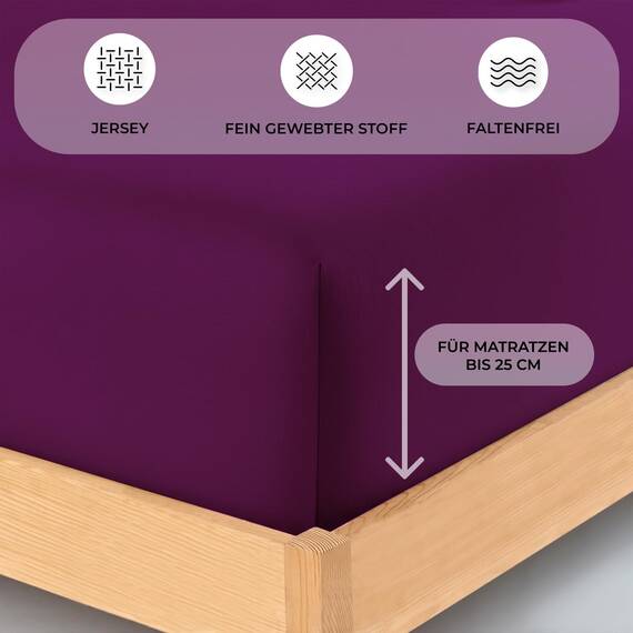 Buymax Spannbettlaken 120x200cm Baumwolle 100% Spannbetttuch Bettlaken Jersey, Matratzenhöhe bis 25 cm, Farbe Aubergine