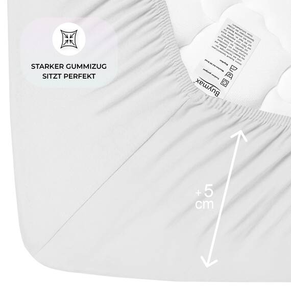 Buymax Spannbettlaken 100x200cm Baumwolle 100% Spannbetttuch Bettlaken Jersey, Matratzenhöhe bis 25 cm, Farbe Weiß