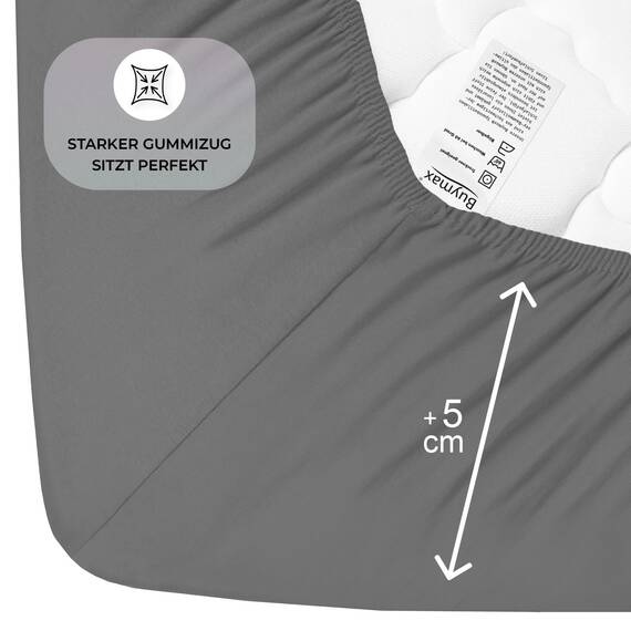 Buymax Topper Spannbettlaken 120x200 cm Spannbetttuch 100% Baumwolle Jersey für Matratzentopper bis 12 cm Matratzenhöhe Bettlaken für Boxspringbett Topper, Anthrazit-Grau