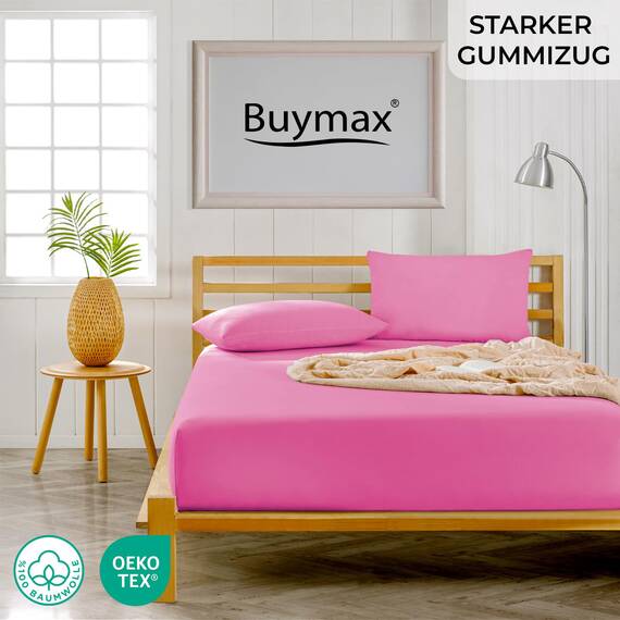 Buymax Spannbettlaken 120x200cm Baumwolle 100% Spannbetttuch Bettlaken Jersey, Matratzenhöhe bis 25 cm, Farbe Altrosa