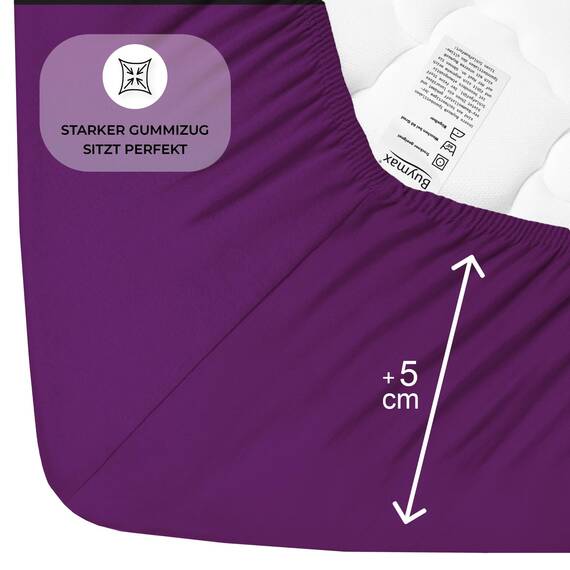 Buymax Spannbettlaken 120x200cm Baumwolle 100% Spannbetttuch Bettlaken Jersey, Matratzenhöhe bis 25 cm, Farbe Aubergine