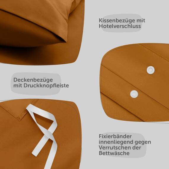 Blumtal Bettwäsche 250x200cm + 2X 50x80cm Kopfkissenbezug - Oeko-TEX zert. Mikrofaser Bettwäsche Set - Mikrofaser Bettbezug bis 95 °C - Deckenbezug + Kissenbezug 3-teilig - Sommerbettwäsche Hellbraun
