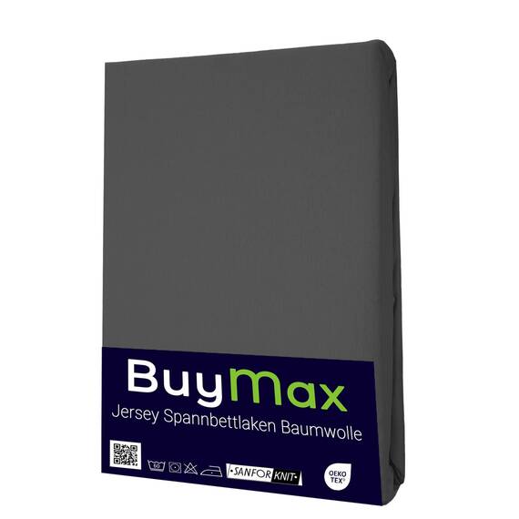Buymax Spannbettlaken 140x200cm Doppelpack 100% Baumwolle Spannbetttuch Bettlaken Jersey, Matratzenhöhe bis 25 cm, Farbe Anthrazit