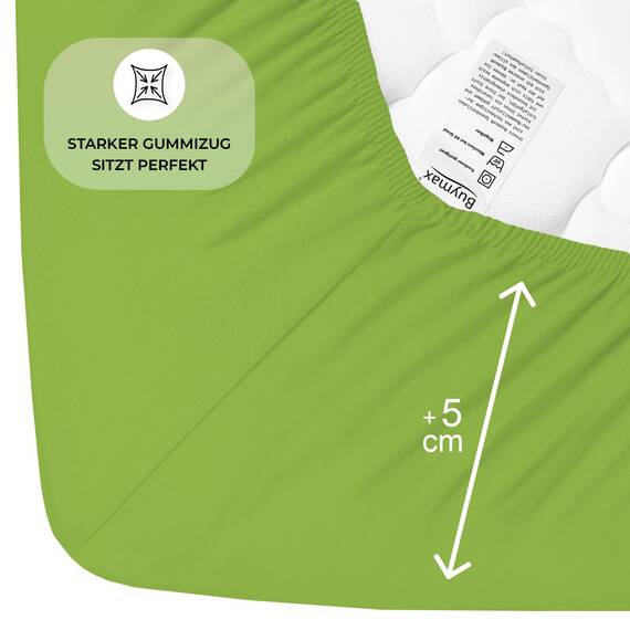 Buymax Spannbettlaken 140x200cm Baumwolle 100% Spannbetttuch Bettlaken Jersey, Matratzenhöhe bis 25 cm, Farbe Apfelgrün