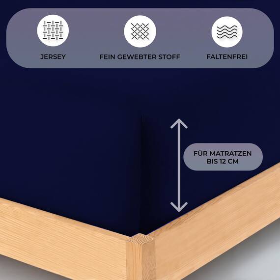 Buymax Topper Spannbettlaken 140x200 cm Spannbetttuch 100% Baumwolle Jersey für Matratzentopper bis 12 cm Matratzenhöhe Bettlaken für Boxspringbett Topper, Blau Marineblau