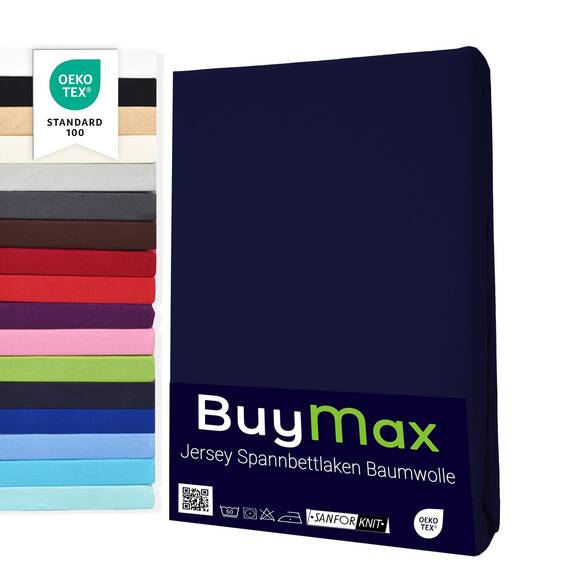 Buymax Topper Spannbettlaken 140x200 cm Spannbetttuch 100% Baumwolle Jersey für Matratzentopper bis 12 cm Matratzenhöhe Bettlaken für Boxspringbett Topper, Blau Marineblau