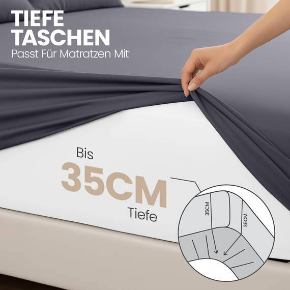 Utopia Bedding - 2er Set Spannbettlaken 180x200cm - Grau - Oeko-Tex Zertifiziertes - Gebürstete Mikrofaser Spannbetttuch - 35 cm Tiefe Tasche
