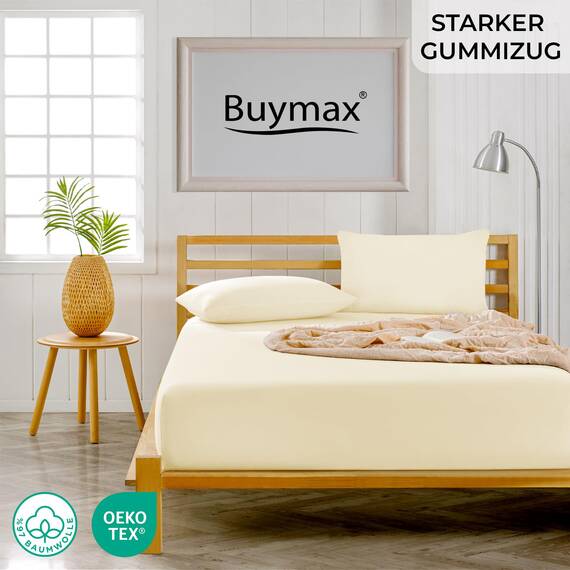 Buymax Wasserbett Spannbettlaken Stretch 140x200-160x220 cm für Wasserbetten und Boxspringbetten Bettbezug für Matratzen bis 35 cm Matratzenhöhe, Beige
