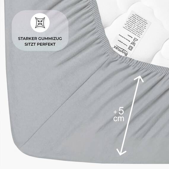 Buymax Spannbettlaken 120x200cm Doppelpack 100% Baumwolle Spannbetttuch Bettlaken Jersey, Matratzenhöhe bis 25 cm, Farbe Silber