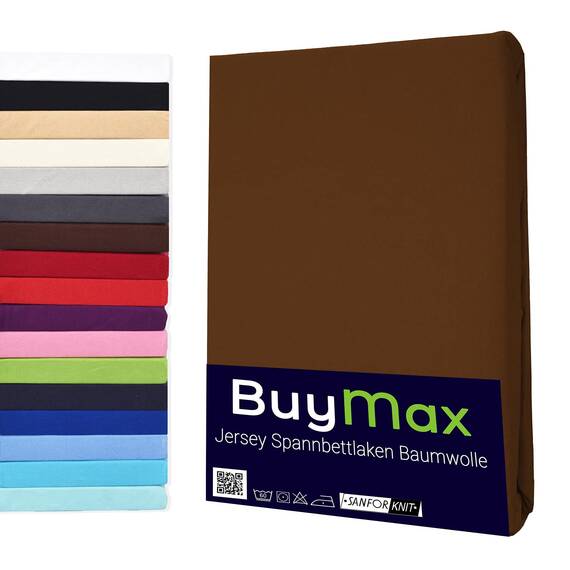 Buymax Spannbettlaken 160x200cm Doppelpack 100% Baumwolle Spannbetttuch Bettlaken Jersey, Matratzenhöhe bis 25 cm, Farbe Schokobraun