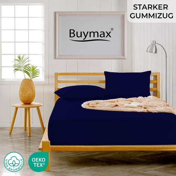 Buymax Spannbettlaken 160x200cm Doppelpack 100% Baumwolle Spannbetttuch Bettlaken Jersey, Matratzenhöhe bis 25 cm, Farbe Marineblau