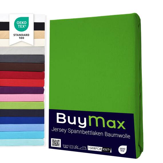 Buymax Spannbettlaken 160x200cm Doppelpack 100% Baumwolle Spannbetttuch Bettlaken Jersey, Matratzenhöhe bis 25 cm, Farbe Apfelgrün
