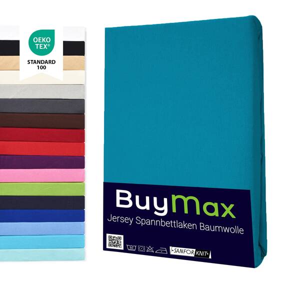 Buymax Spannbettlaken 160x200cm Doppelpack 100% Baumwolle Spannbetttuch Bettlaken Jersey, Matratzenhöhe bis 25 cm, Farbe Petrol