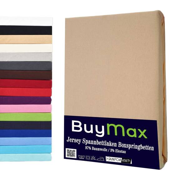 Buymax Wasserbett Spannbettlaken Stretch 180x200-200x220 cm für Wasserbetten und Boxspringbetten Bettbezug für Matratzen bis 35 cm Matratzenhöhe, Beige Sand
