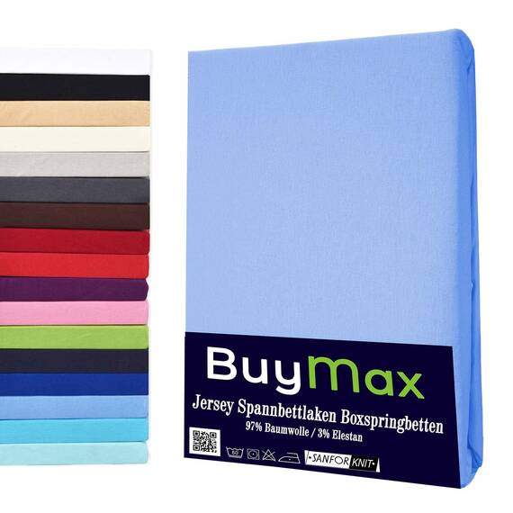 Buymax Wasserbett Spannbettlaken Stretch 180x200-200x220 cm für Wasserbetten und Boxspringbetten Bettbezug für Matratzen bis 35 cm Matratzenhöhe, Blau Hellblau