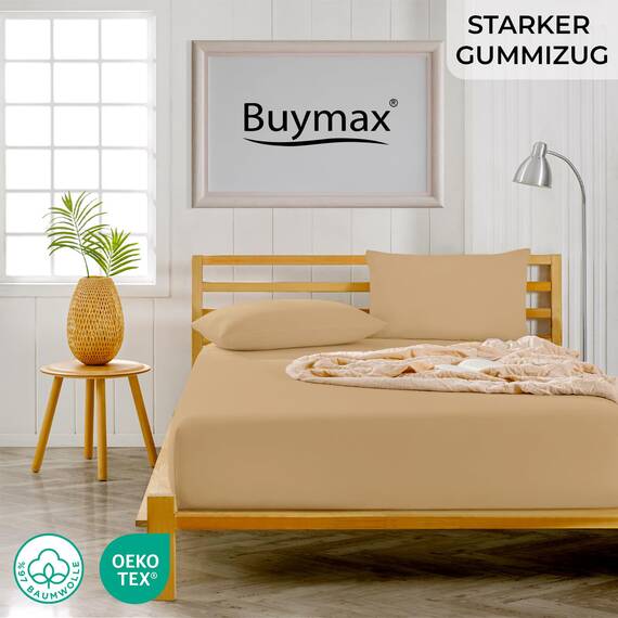 Buymax Wasserbett Spannbettlaken Stretch 180x200-200x220 cm für Wasserbetten und Boxspringbetten Bettbezug für Matratzen bis 35 cm Matratzenhöhe, Beige Sand