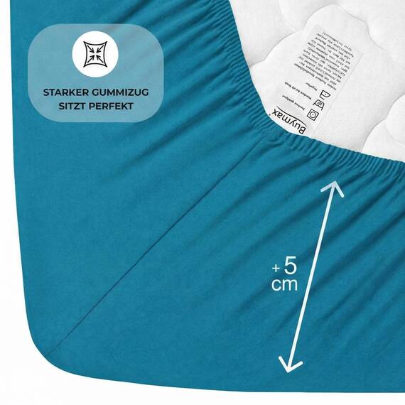 Buymax Spannbettlaken 180x200cm Baumwolle 100% Spannbetttuch Bettlaken Jersey, Matratzenhöhe bis 25 cm, Farbe Petrol