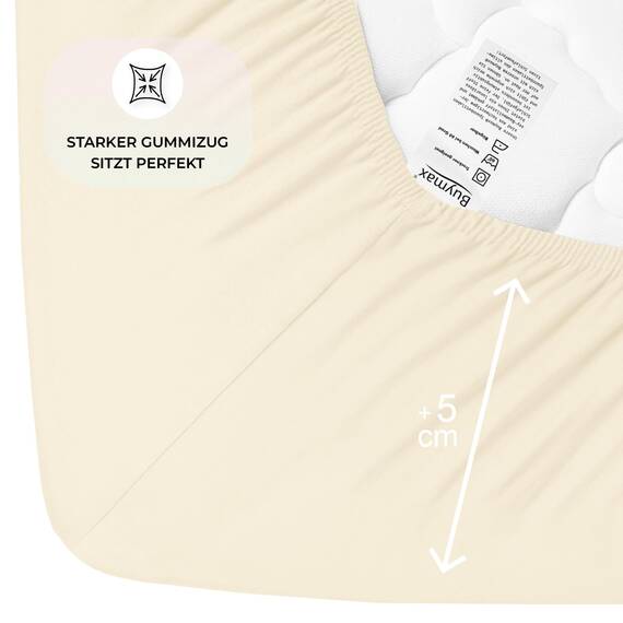 Buymax Topper Spannbettlaken 200x200 cm Spannbetttuch 100% Baumwolle Jersey für Matratzentopper bis 12 cm Matratzenhöhe Bettlaken für Topper, Beige