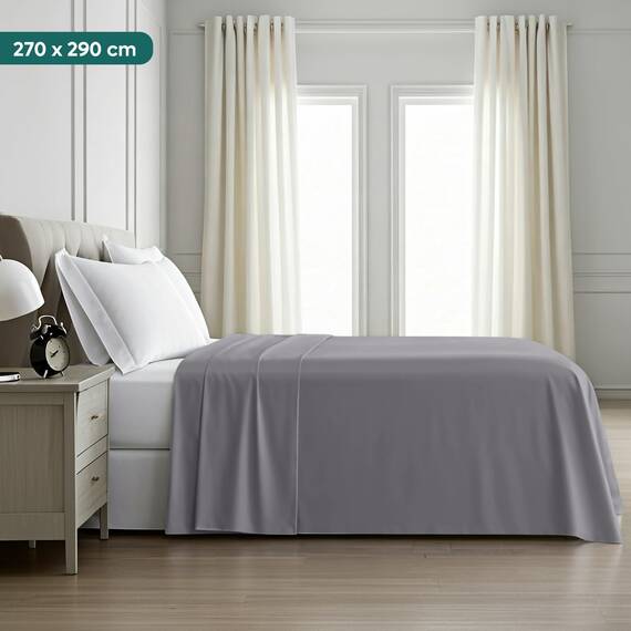 Utopia Bedding - Bettlaken ohne Gummizug 270x290cm - Oeko-TEX Zertifiziert - Weich Gebürstetes Polyester - Mikrofaser Flaches Laken – Grau