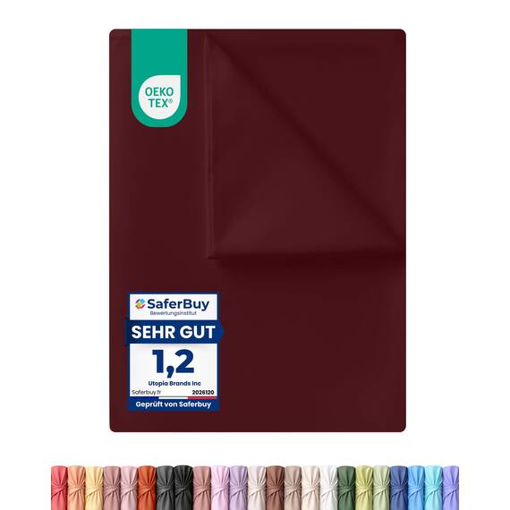 Utopia Bedding - Bettlaken ohne Gummizug 270x290cm - Oeko-TEX Zertifiziert - Weich Gebürstetes Polyester - Mikrofaser Flaches Laken – Burgunderrot
