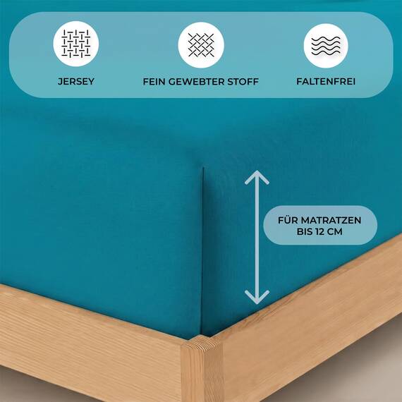 Buymax Topper Spannbettlaken 200x200 cm Spannbetttuch 100% Baumwolle Jersey für Matratzentopper bis 12 cm Matratzenhöhe Bettlaken für Boxspringbett Topper, Petrol