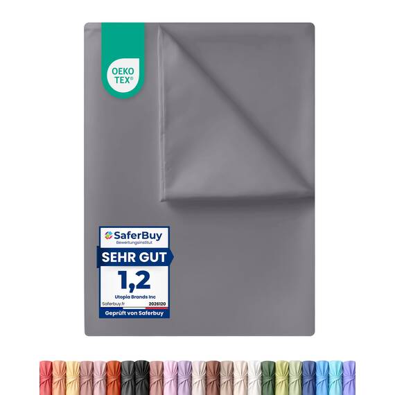 Utopia Bedding - Flach Laken ohne Gummizug - 167 x 243 cm - Oeko-TEX Zertifiziert - Weich Gebürstetes Polyester – Mikrofaser – Flaches Blatt – Grau