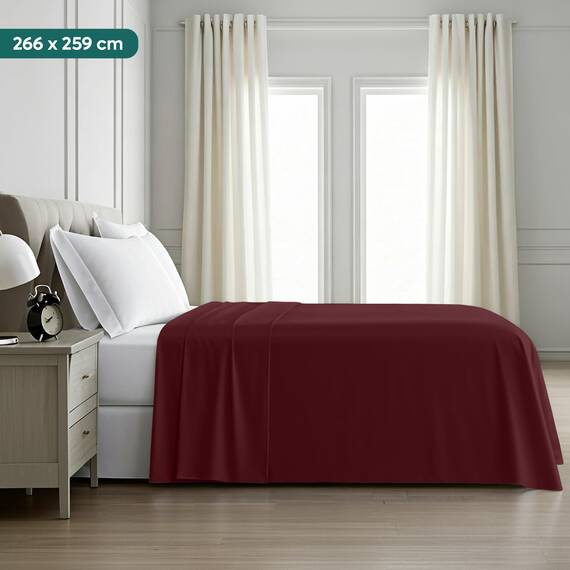 Utopia Bedding - Bettlaken ohne Gummizug 266x259cm - Weich Gebürstetes Polyester - Mikrofaser Flaches Laken – Burgunderrot