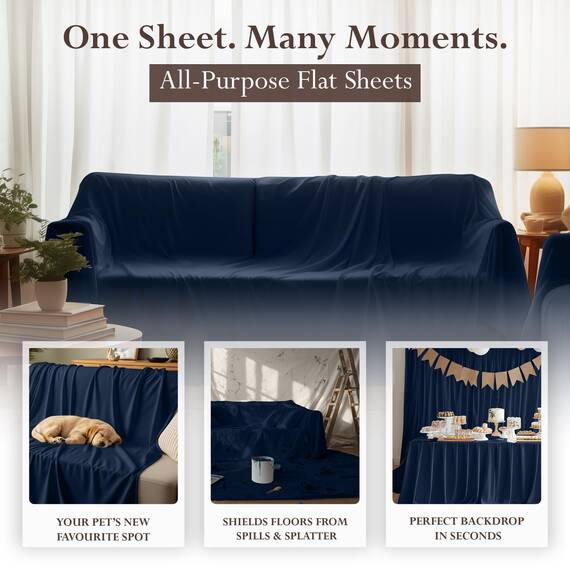 Utopia Bedding Bettlaken, weich gebürstetes Mikrofasergewebe, schrumpffreies und lichtbeständiges Oberlaken, pflegeleicht, nur 1 Bettlaken, Queensize, Marineblau