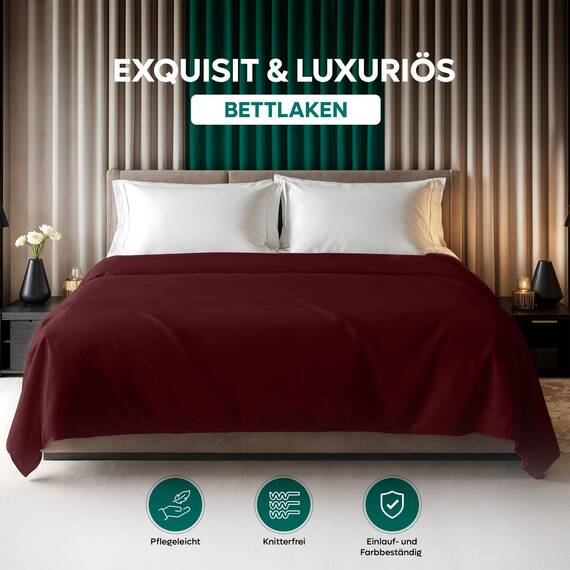 Utopia Bedding - Bettlaken ohne Gummizug 225x255cm - Oeko-TEX Zertifiziert - Weich Gebürstetes Polyester - Mikrofaser Flaches Laken – Burgunderrot