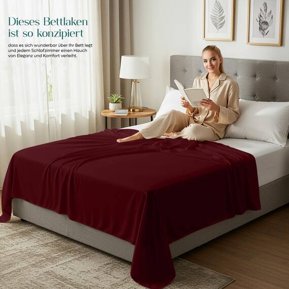 Utopia Bedding - Bettlaken ohne Gummizug 270x290cm - Oeko-TEX Zertifiziert - Weich Gebürstetes Polyester - Mikrofaser Flaches Laken – Burgunderrot