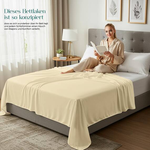 Utopia Bedding - Bettlaken ohne Gummizug 225x255cm - Oeko-TEX Zertifiziert - Weich Gebürstetes Polyester - Mikrofaser Flaches Laken – Beige