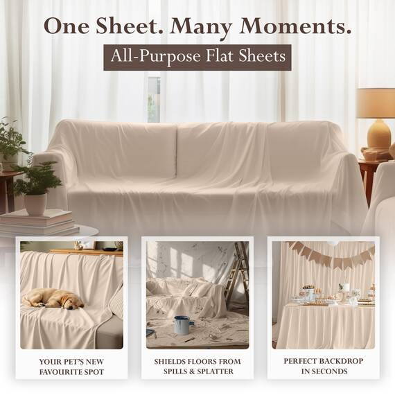 Utopia Bedding Bettlaken, Oberlaken, weich gebürstetes Mikrofasergewebe, kein Einlaufen, farbecht, pflegeleicht, nur 1 Bettlaken, Kingsize-Größe, Beige