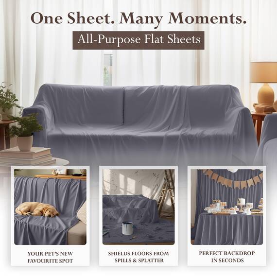 Utopia Bedding Bettlaken, weich gebürstetes Mikrofasergewebe, schrumpffreies und lichtbeständiges Oberlaken, pflegeleicht, nur 1 Bettlaken, Queensize, Grau