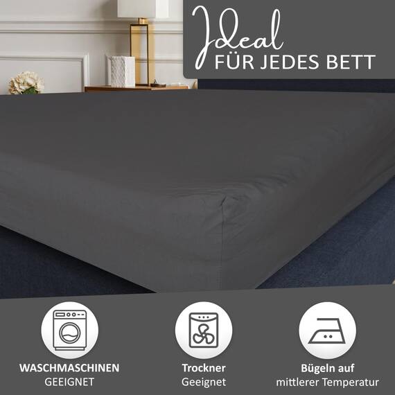 Leonado Vicent - Classic Spannbettlaken Bettlaken 100% Baumwolle Jersey Spannbetttuch in vielen Farben & Größen, Maße Spannbettlaken:90 x 200 cm - 100 x 200 cm, Farbe Spannbettlaken:Anthrazit