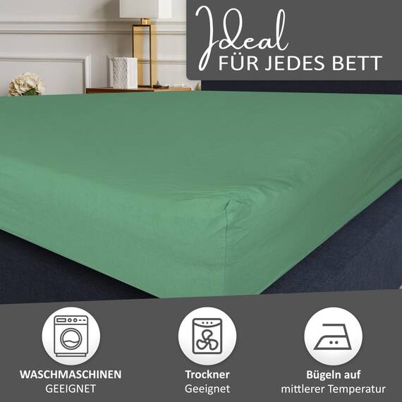 Leonado Vicent - Classic Spannbettlaken Bettlaken 100% Baumwolle Jersey Spannbetttuch in vielen Farben & Größen, Maße Spannbettlaken:120 x 200 cm - 130 x 200 cm, Farbe Spannbettlaken:Grün