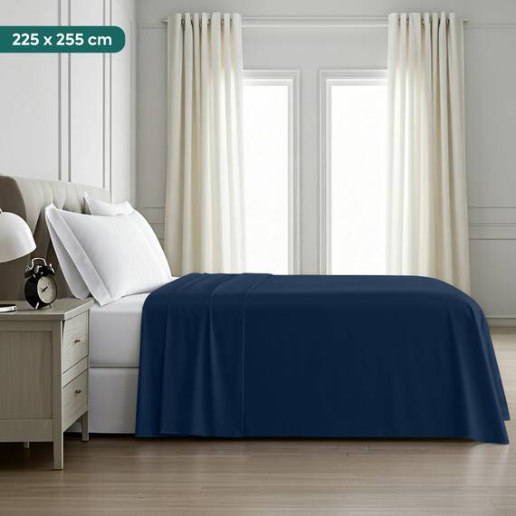 Utopia Bedding - Bettlaken ohne Gummizug 225x255cm - Oeko-TEX Zertifiziert - Weich Gebürstetes Polyester - Mikrofaser Flaches Laken – Marineblau