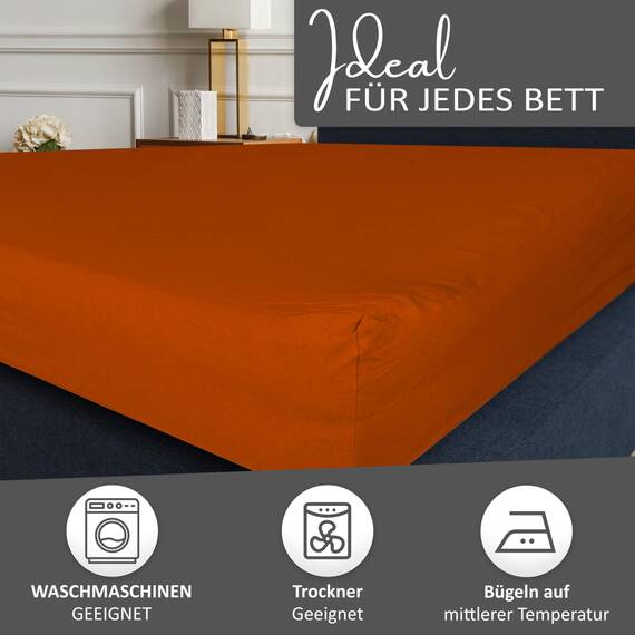 Leonado Vicent - Classic Spannbettlaken Bettlaken 100% Baumwolle Jersey Spannbetttuch in vielen Farben & Größen, Maße Spannbettlaken:140 x 200 cm - 160 x 200 cm, Farbe Spannbettlaken:Orange