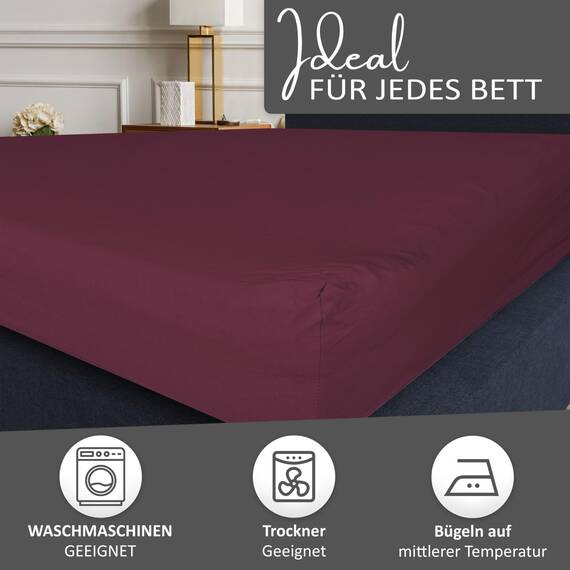 Leonado Vicent - Classic Spannbettlaken Bettlaken 100% Baumwolle Jersey Spannbetttuch in vielen Farben & Größen, Maße Spannbettlaken:200 x 200 cm - 200 x 220 cm, Farbe Spannbettlaken:Bordeaux